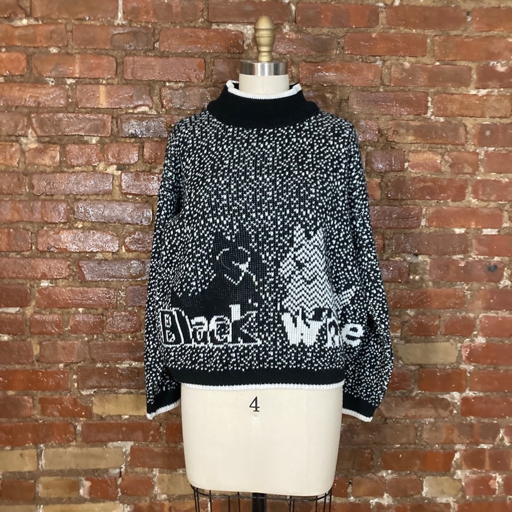 Vintage 80s Black and White Dog Sweater